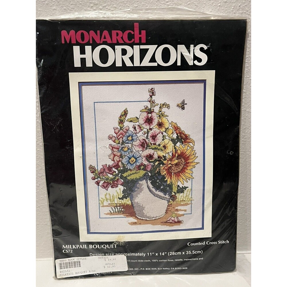 Monarch Horizons Milkpail Bouquet 1988 Counted Cross Stitch Kit CS72 Flowers NEW